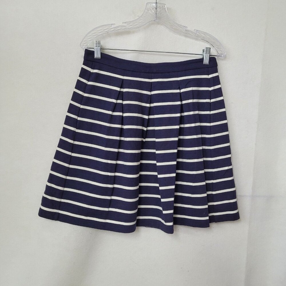Boden Skirt Women 8R Blue Striped Nautical Ponte Knit Pleated Pockets Mini WG521